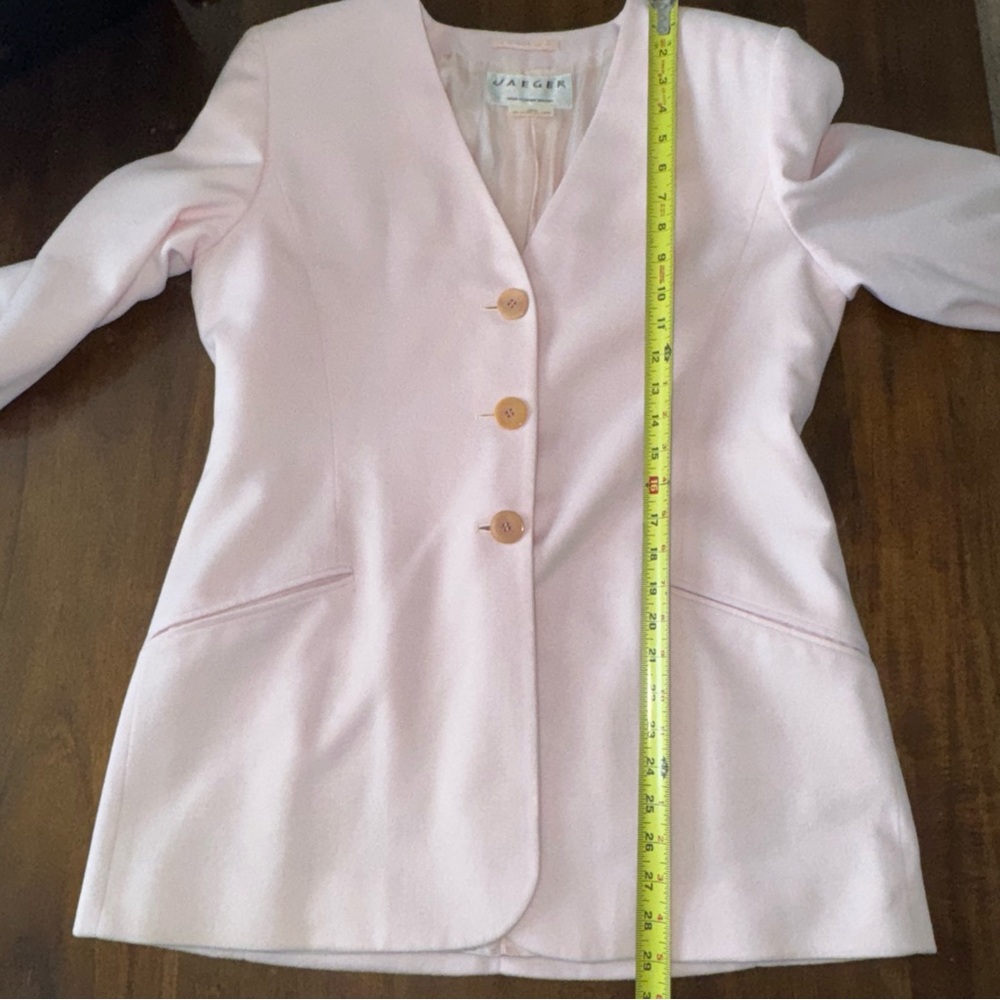 Jaegar Wool Silk Blend Pink 2 pc Skirt Suit Womens 10 Vintage British Luxury - Picture 11 of 16